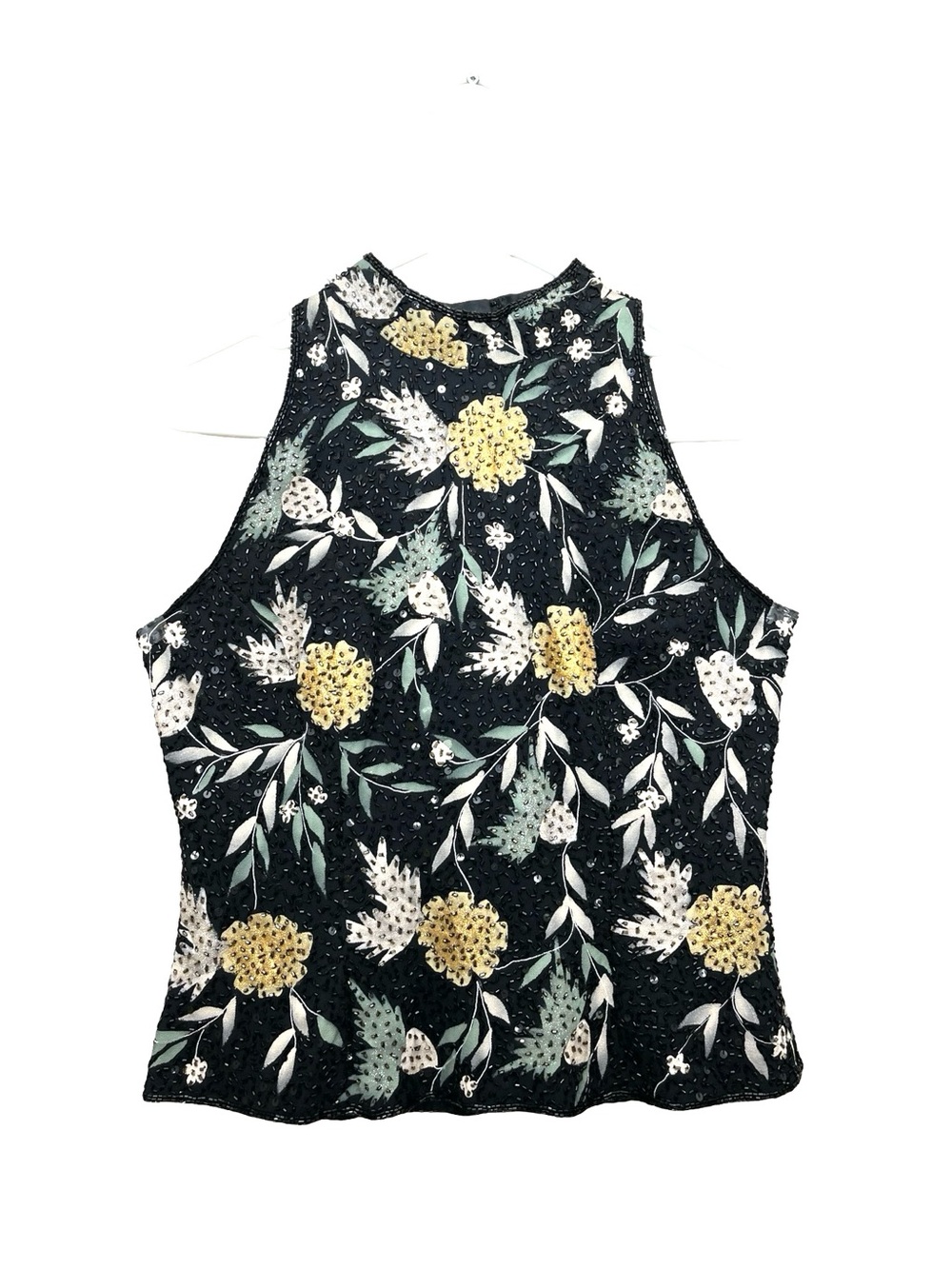 JKara Evening Floral High Neck Beaded Blouse